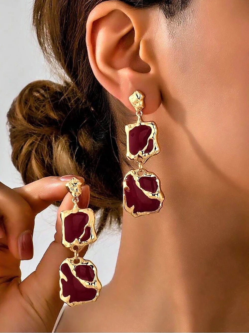 Red & Gold Drop Earrings Like New